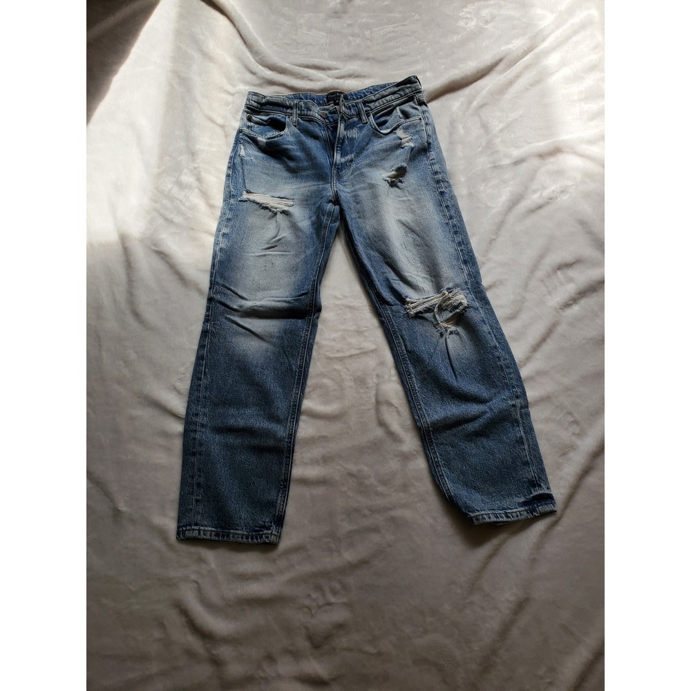 Lucky Brand Boy Mid Rise Relaxed Straight Jeans Distressed Blue Denim 6/28R